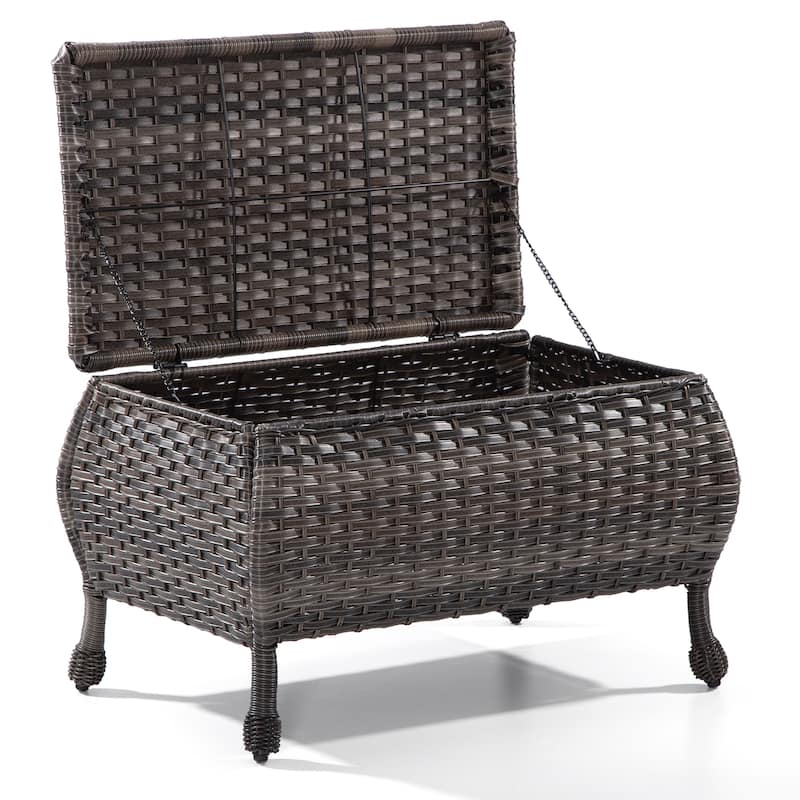 Cozywor Brown Wicker Outdoor Patio Storage Coffee Table
