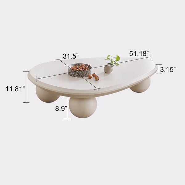 dimension image slide 2 of 3, 51" Modern Wood Coffee Table with 3 ball legs