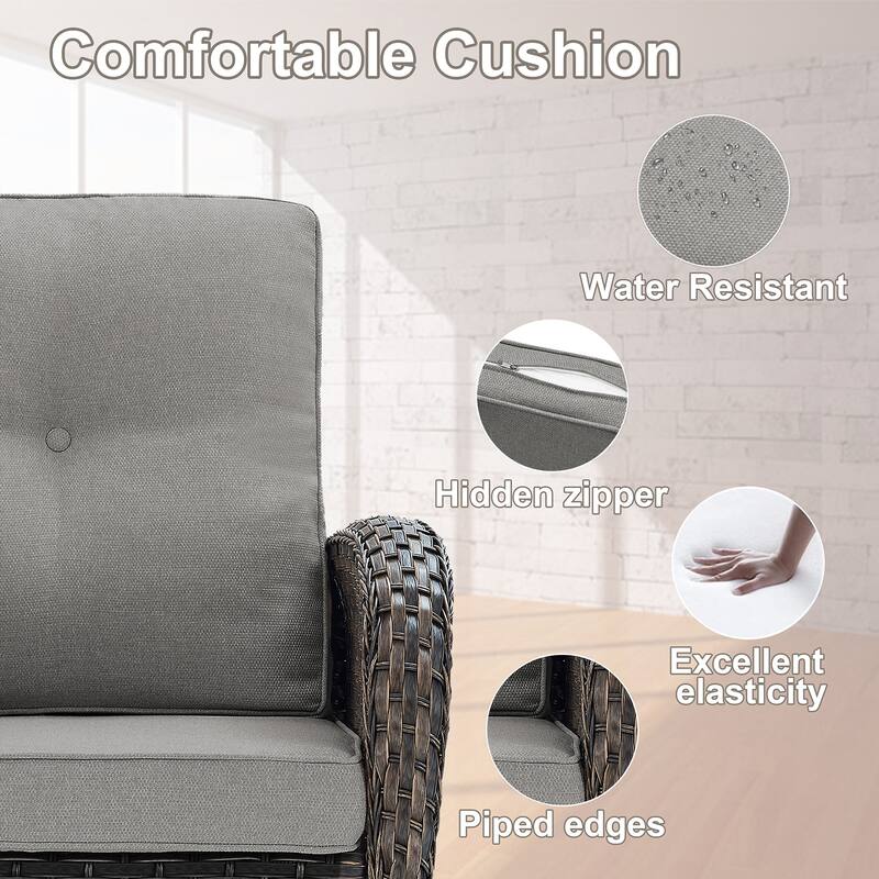 All Weather Patio Sofa with Rocking Chairs - Brown