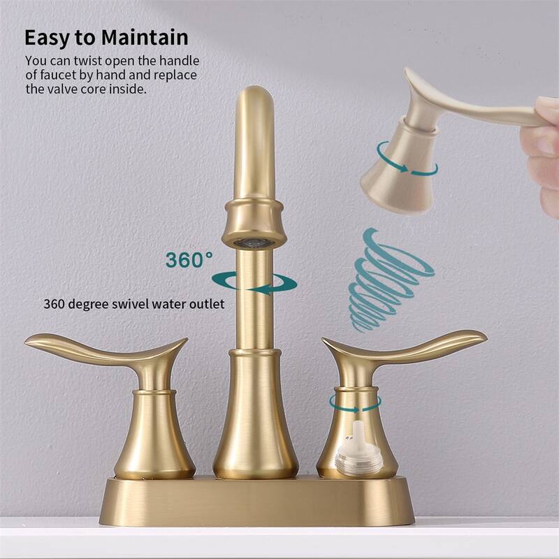 Bathroom Faucet Brushed Gold with Pop-up Drain & Supply Hoses 2-Handle