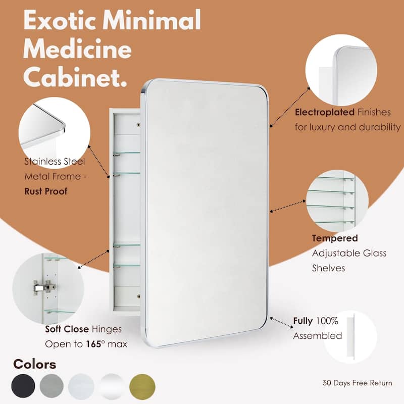 TEHOME Garnes Recessed or Surface Mount Framed Medicine Cabinet with Adjustable Shelves