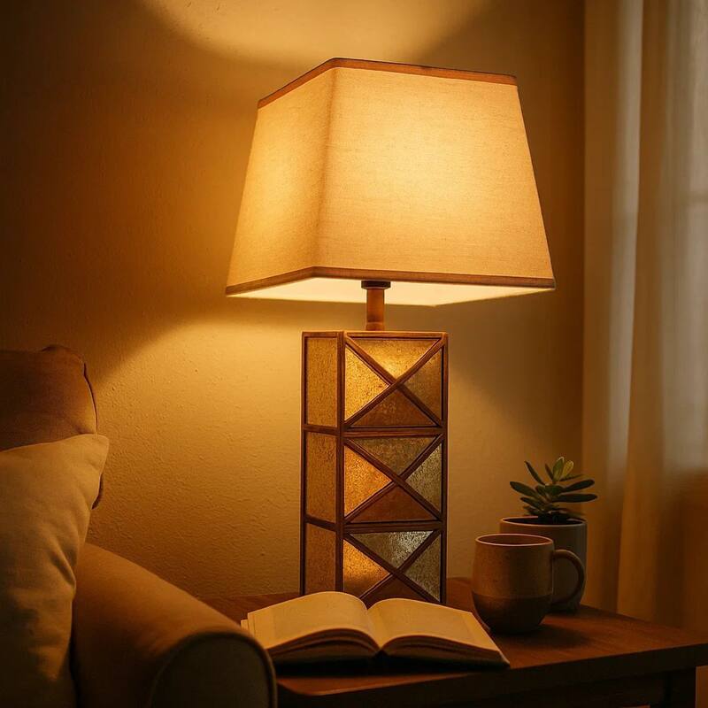 Metal Table Lamp Set of 2 with X Shape Design and Mirror Front,Multicolor