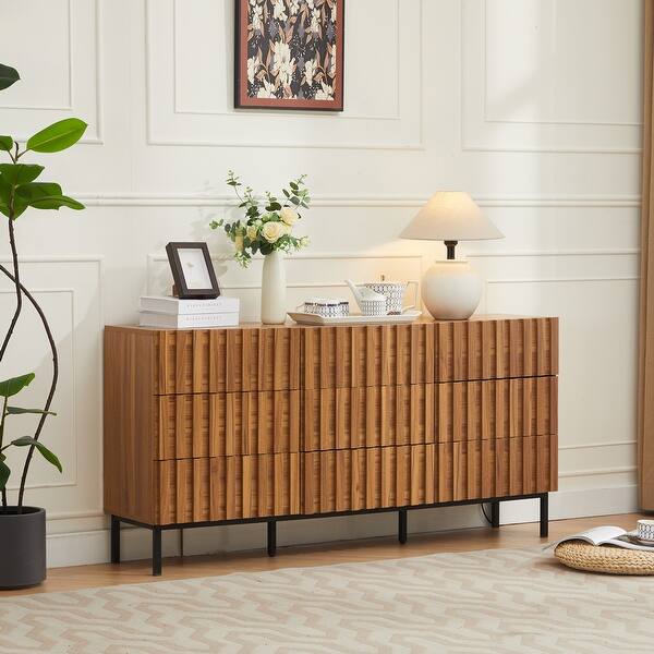brown boho dresser Boho Chic 6-Drawer Dresser | Natural Oak & Walnut Storage