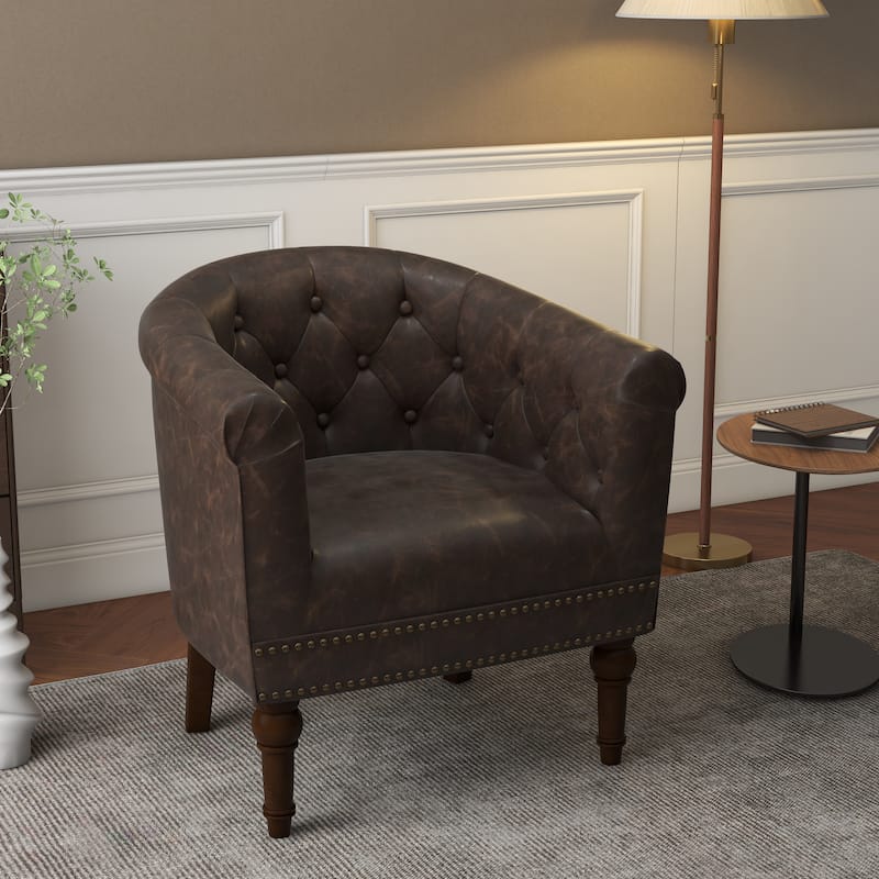 Alina Modern Tufted Tub Barrel Faux Leather Accent Chair