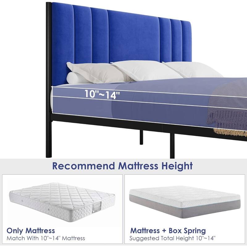 Bed Frame with Velvet Headboard 15 Strong Slats Support