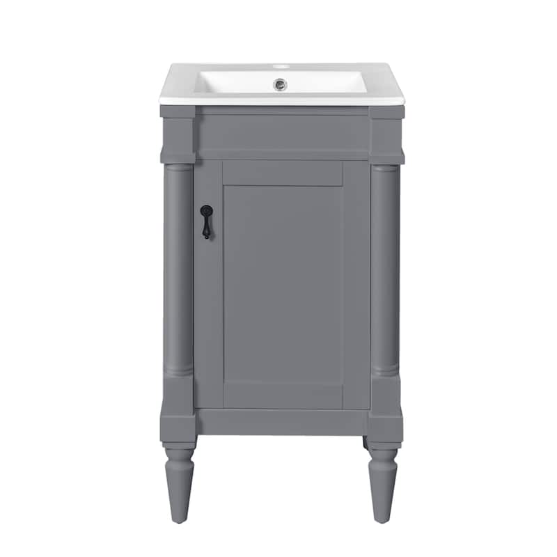 Roomfitters 18 Inch Bathroom Vanity with Sink, Freestanding Small Space Vanity Cabinet with Ceramic Basin and Adjustable Shelf