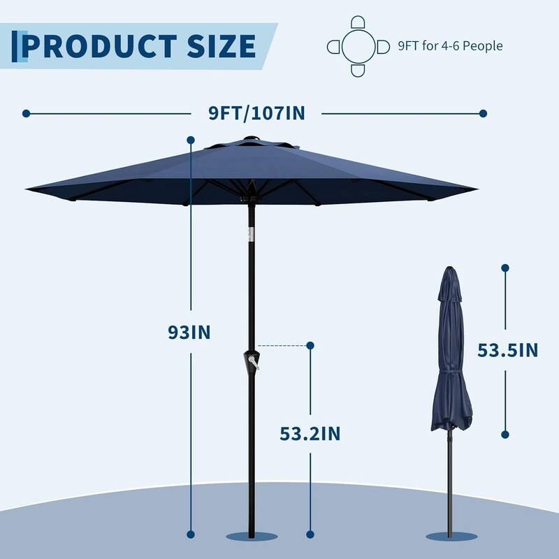 9FT Patio Umbrella with Smooth Crank Lift UV Protection Waterproof for Pool, Deck, Yard, Garden (No Base)