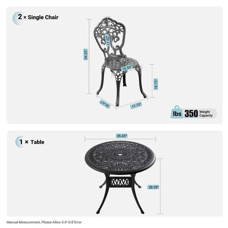 Traditions 3-Piece Patio Outdoor Dining Set with 2 Dining Chairs and 35.43 in.Round Table, Rust Free