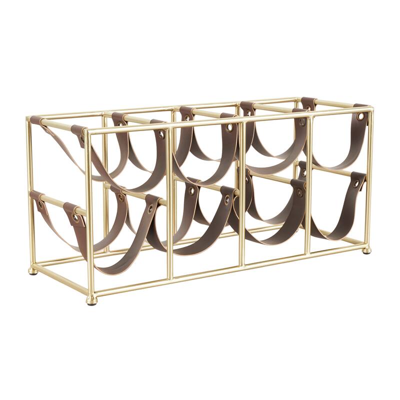 Gold Metal Wine Rack with Faux Leather Holding Straps
