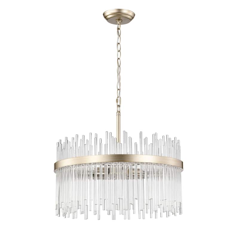 Casandra 5-light Brushed Champagne Silver Clear Glass Bars Chandelier - 19.7 inches in diameter x 17.3 inches H