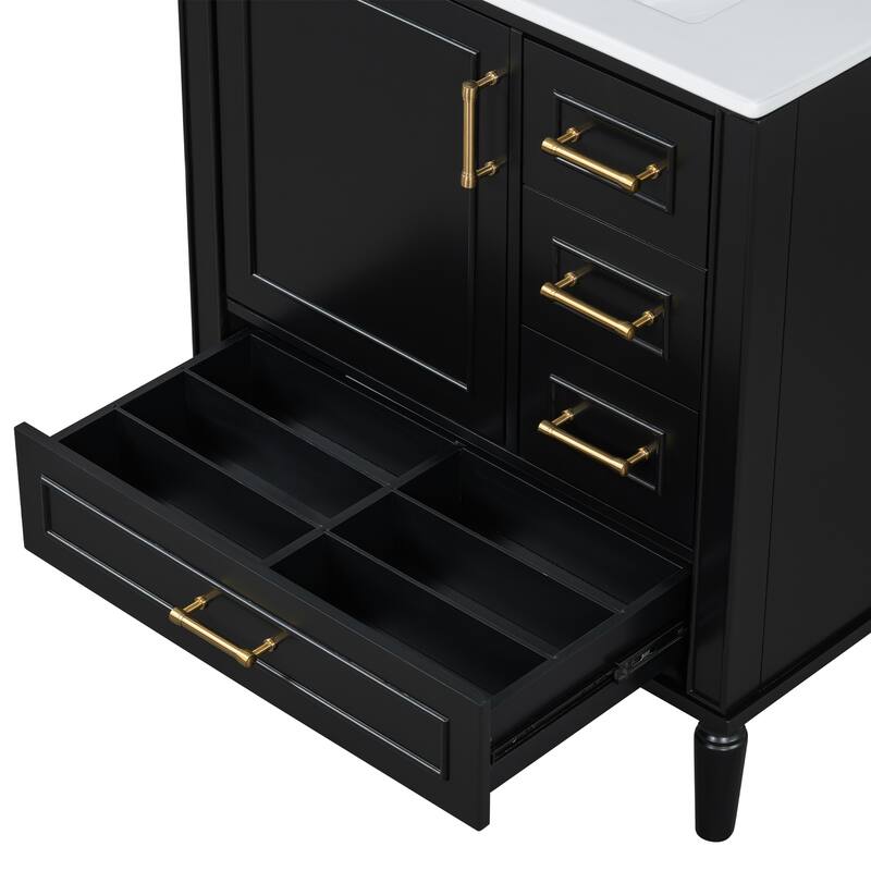 30" Bathroom Vanity with Ceramic Sink Combo, Soft-Close Door Bathroom Storage Cabinet with 3 Drawers
