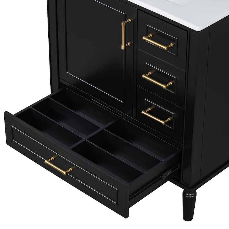 GDFStudio - Asa Wood & Ceramic 30" Bathroom Vanity with Sink, Soft-Close Door & Multiple Drawers