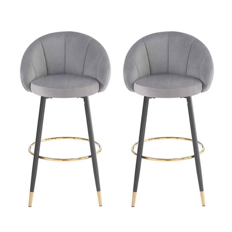 High Back Bar Stools Set of 2, Ergonomic Velvet Upholstered Bar Stools, Kitchen Island Stools with Metal Footrest - Gold+Black,Gray