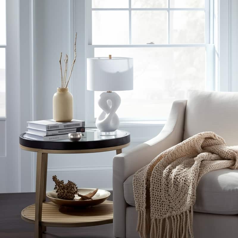 Stone Modern Table Lamp with Sculptural Base Fabric Shade - 25" White - 15" x 15" x 25"