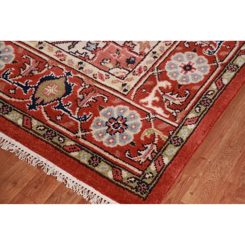 Hand Knotted Oriental 100% Wool Carpet Traditional Medallion Beige & Ivories Heriz (serapi) Area Rug - 10' 3'' X 7' 8''