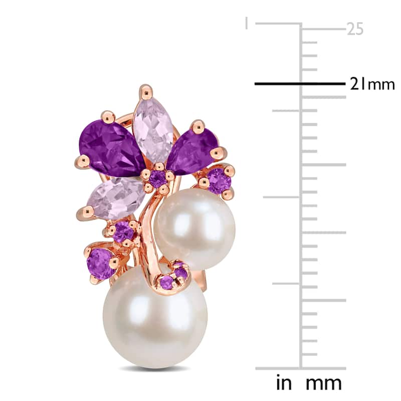 Miadora Cultured Freshwater Pearl and Gemstone Cluster Earrings Sterling Silver