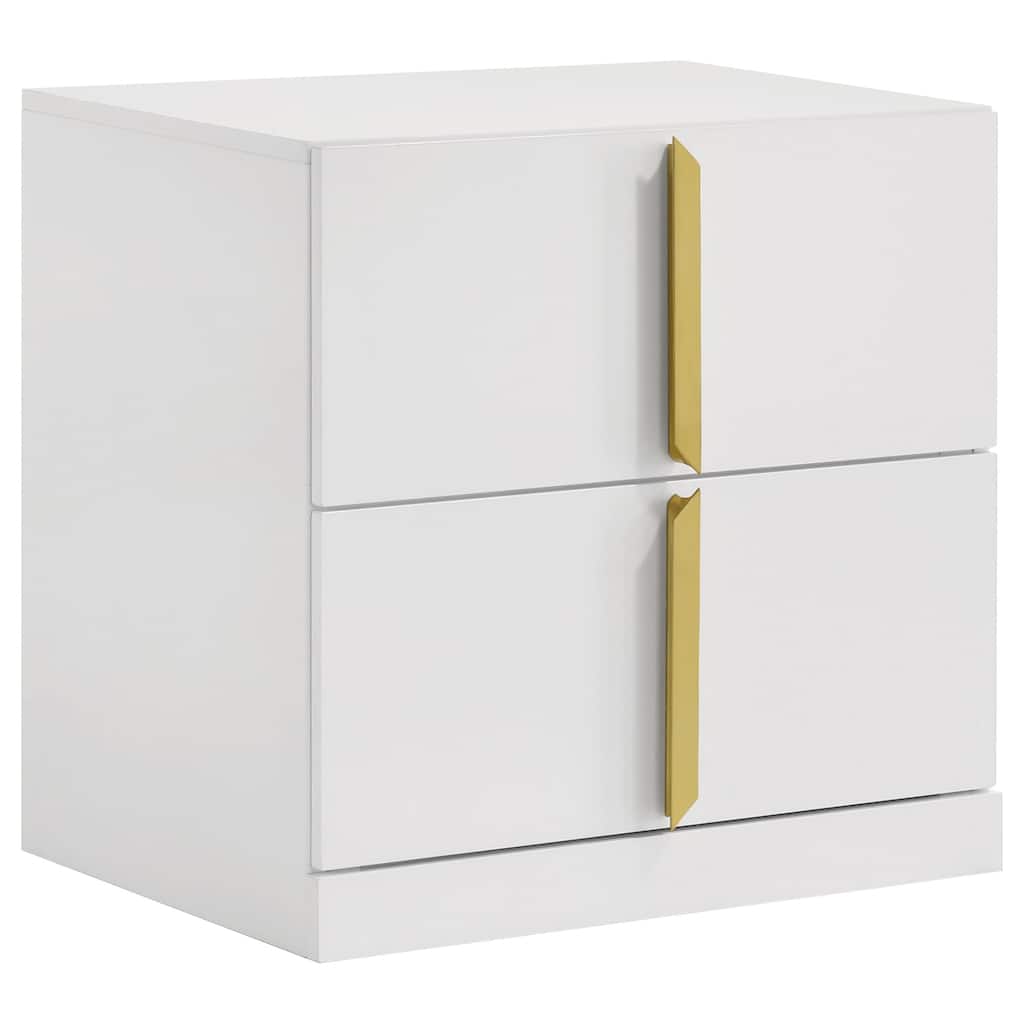 Ines 2-drawer Nightstand Bedside Table White High Gloss