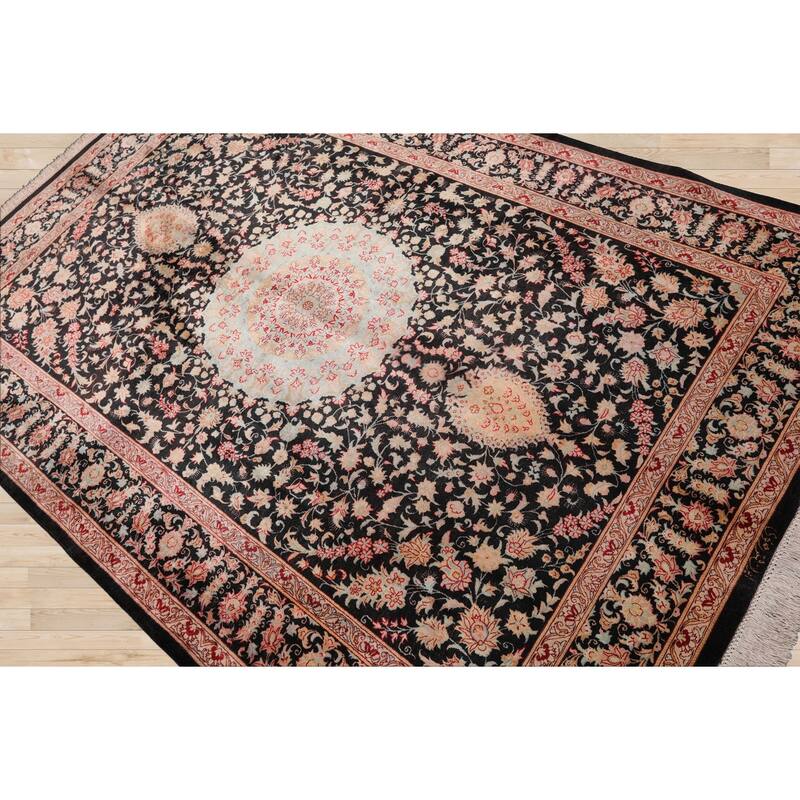 4'5''x6'4'' Hand Knotted Charcoal Qum All Silk Traditional area Rug - 4' 5'' x 6' 4''
