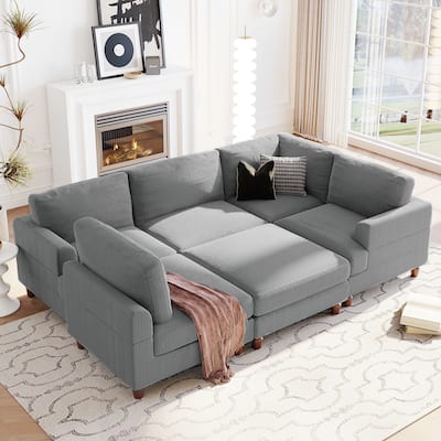 Modular Sectional Daybed with Ottoman L Shaped Corner Sleeper Couches Convertible Sofa Bed for Living Room Chaise Lounge