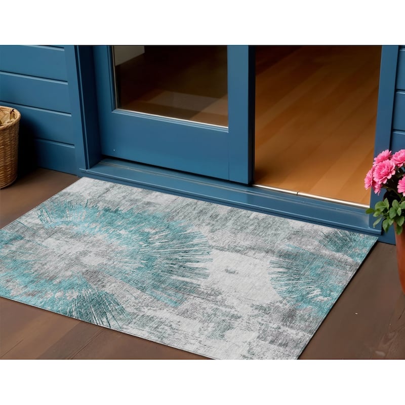 HomeRoots Abstract Transitional Rectangle Outdoor Rug - 3' x 5'