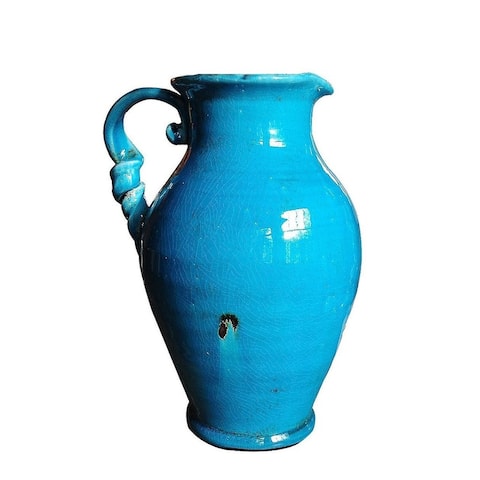 Old World Hand Thrown Heavy Ceramic Water Jug with Twisted Handle