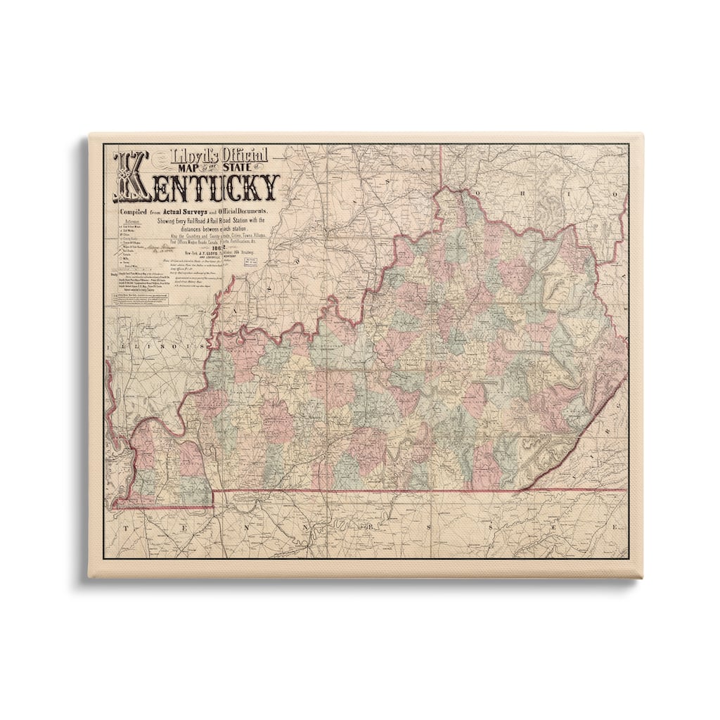 Stupell Historic Kentucky Southern US State Map Vintage Cartography Canvas Wall Art - Multi-Color
