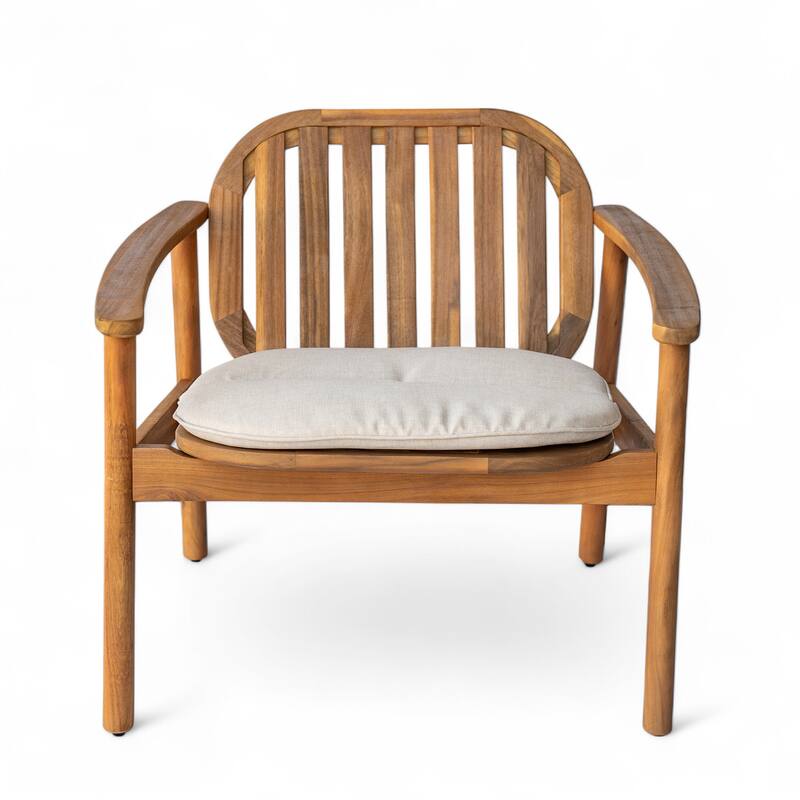 Roomfitters Meja Outdoor Acacia Wood Club Chairs with Slatted Back and Cushion, Teak Finish Set of 2 - Set of 2