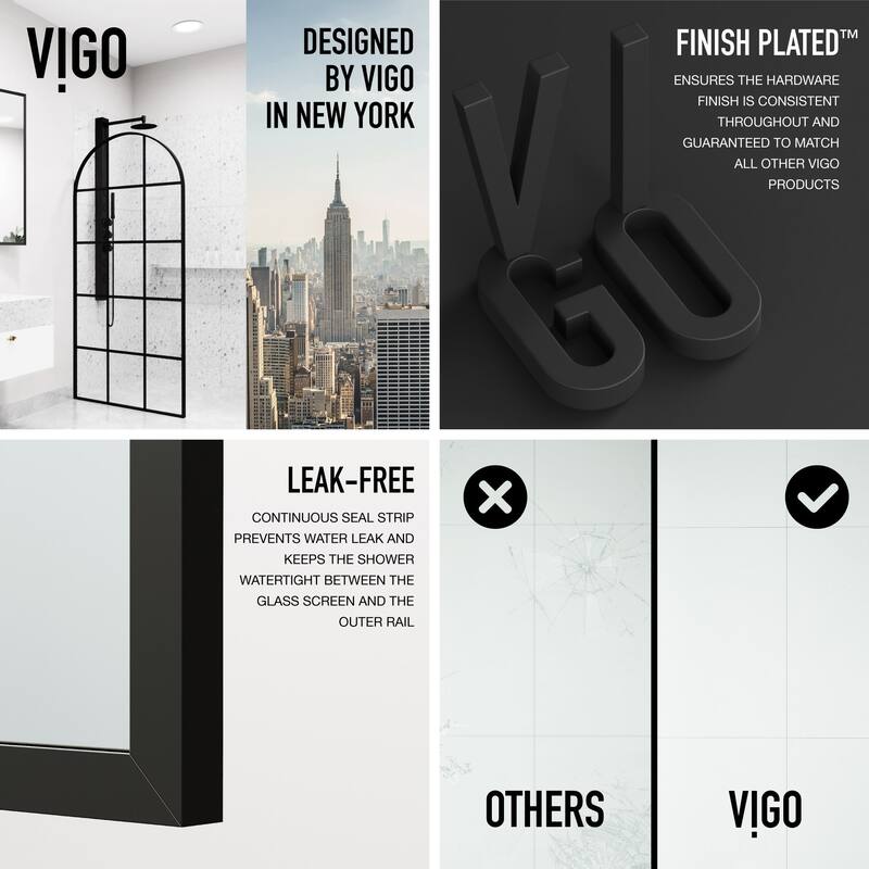 Vigo VG6078GCL3478 Arden 78" High x 34" Wide Shower Screen Framed