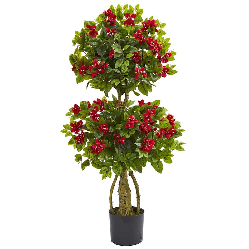 Artificial Topiary Tree 4ft Double Topiary Indoor Outdoor Accent Decor - Red
