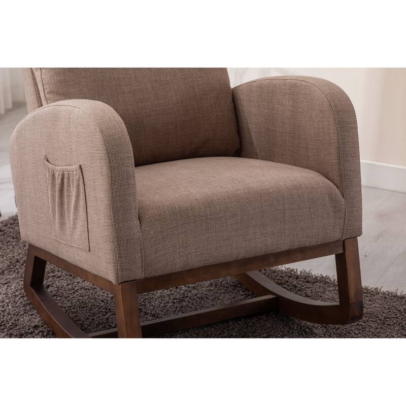 Modern 27" Upholstered Rocking Chair with Wood Legs and Side Pocket