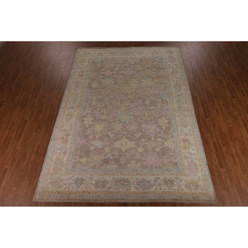 Brown Vegetable Dye Oushak Turkish Area Rug Handmade Wool Carpet - 9'1"x 12'8"