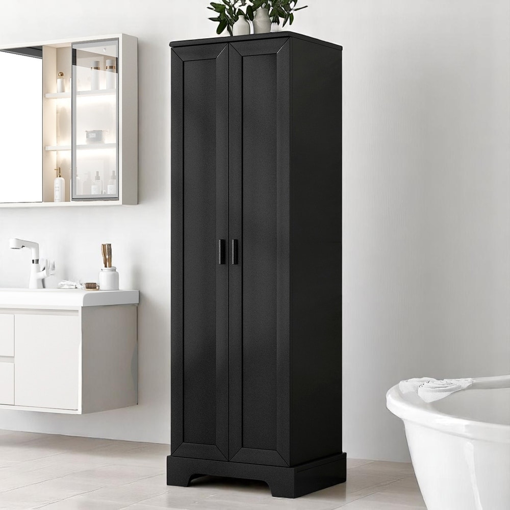Freestanding Storage Cabinet with Doors, 5-Tier Shelving & Adjustable Shelves, Tall MDF Unit for Bathroom or Pantry