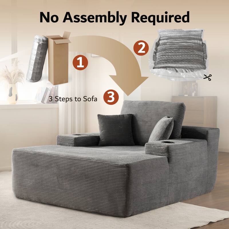OVIOS Plush Convertible Floor Lounge Sofa with Cup Holder