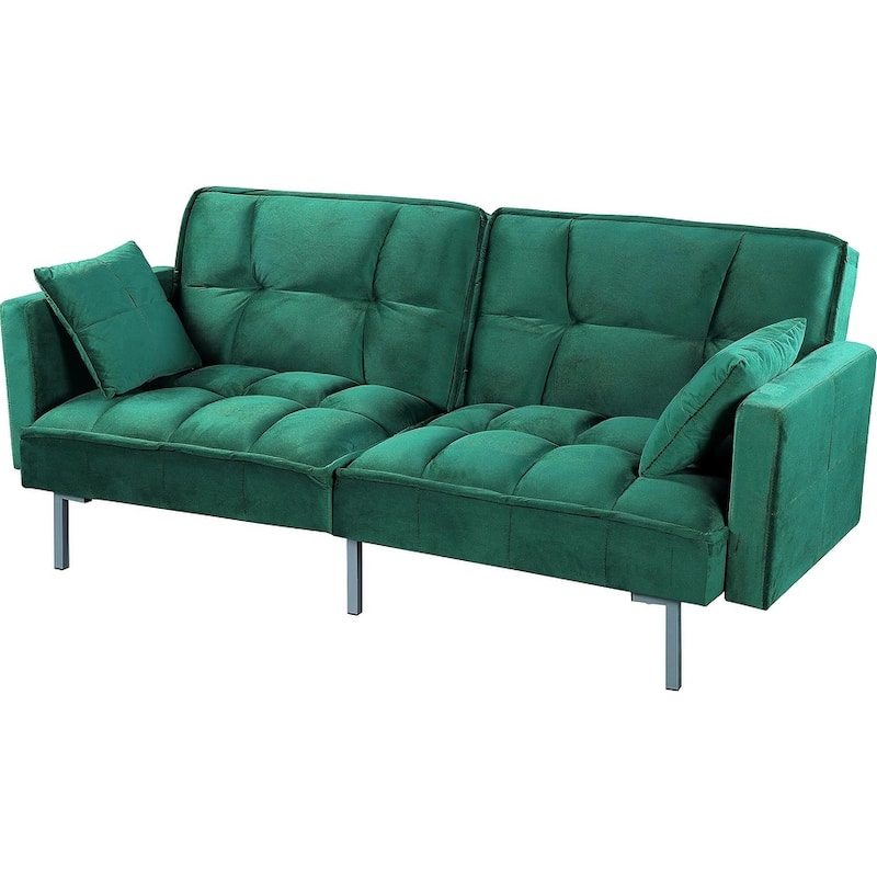 Regal Convertible Sleeper Sofa Bed Velvet Pull Out Couch with Mid-Century Style Tufted Design and Metal Legs