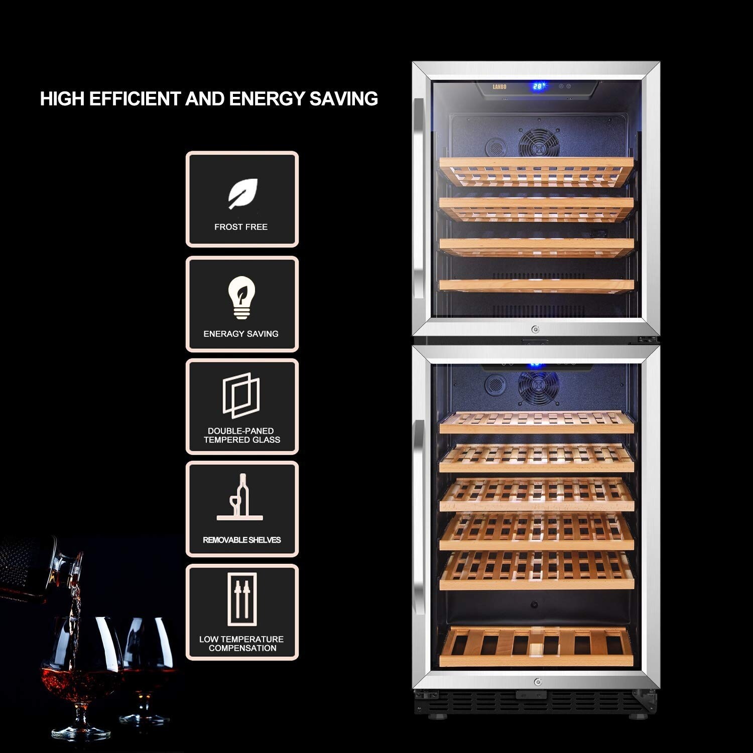 Lanbo Built-in Dual Zone Wine Cooler with Double-Layer Glass Door 133 Bottle 