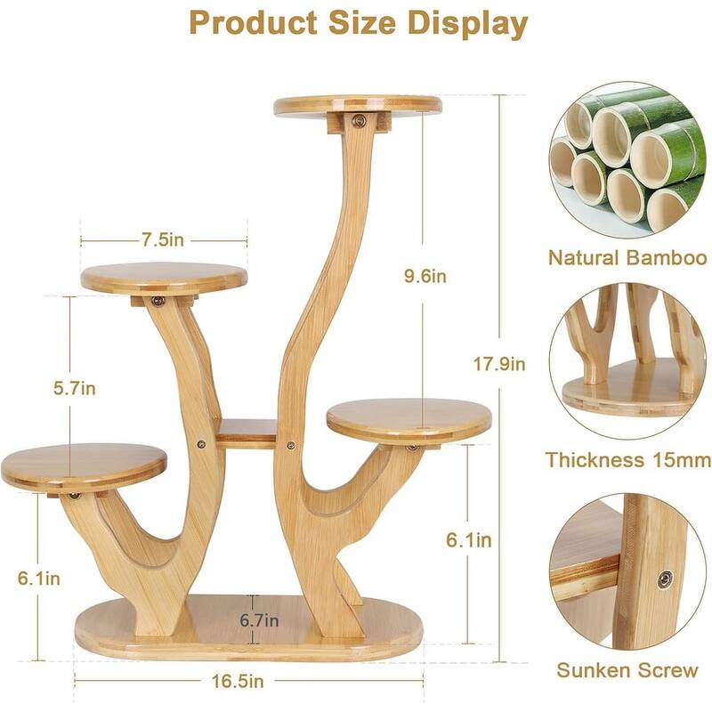 9 Tiers Small Windowsill Plant Shelf Indoor,Bamboo Succulent Plant Stand - 11.8 x 6.7 x 17.9 inches