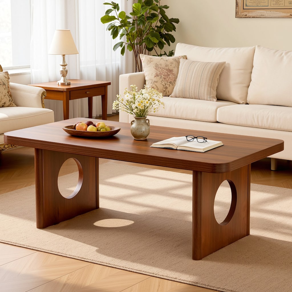 47-Inch Rectangular Center Coffee Table with Solid Pine Wood Legs - 47.24"L x 23.62"W x 17.13"H