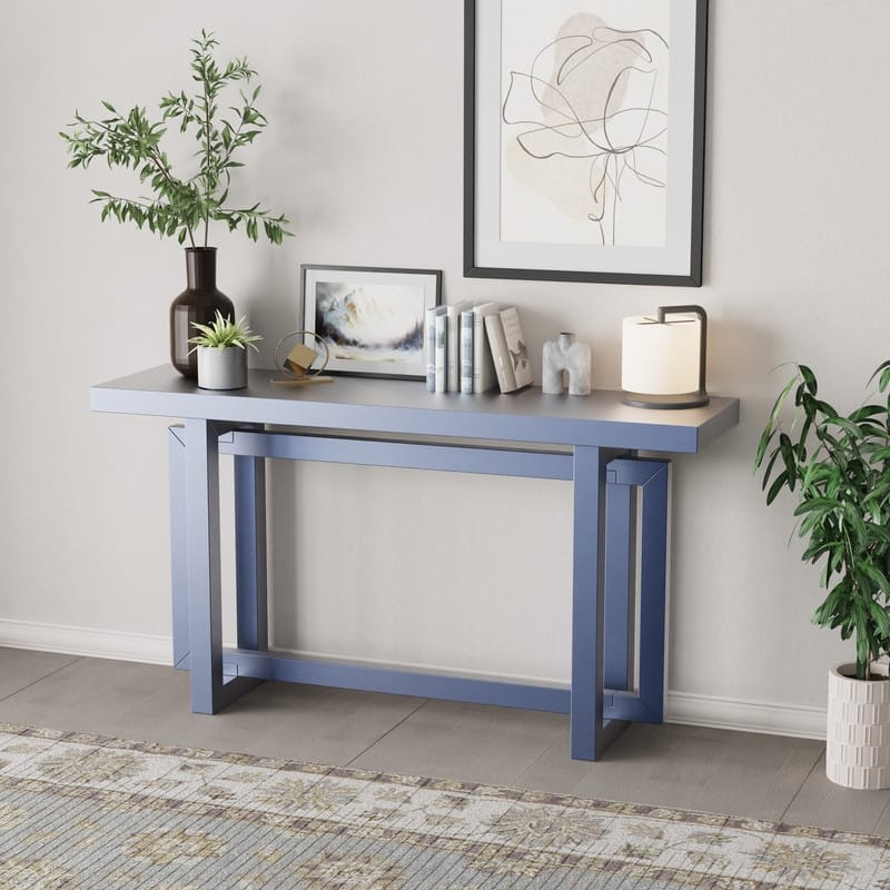 Modern Console Table Sofa Table with Concrete Top, 59'' Long Accent Entryway Table