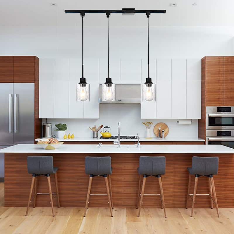 3-Lights H-Type Track Light, Dimmable Track Mount Pendant Lighting Fixtures with Seeded Glass Shade, (Track not Include)