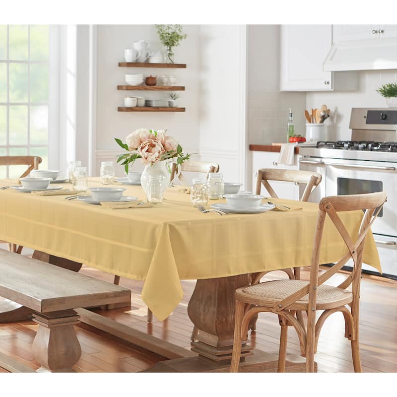 Elegance Plaid Jacquard Woven Tablecloth - 60" w x 84" l rectangle - ribbon gold
