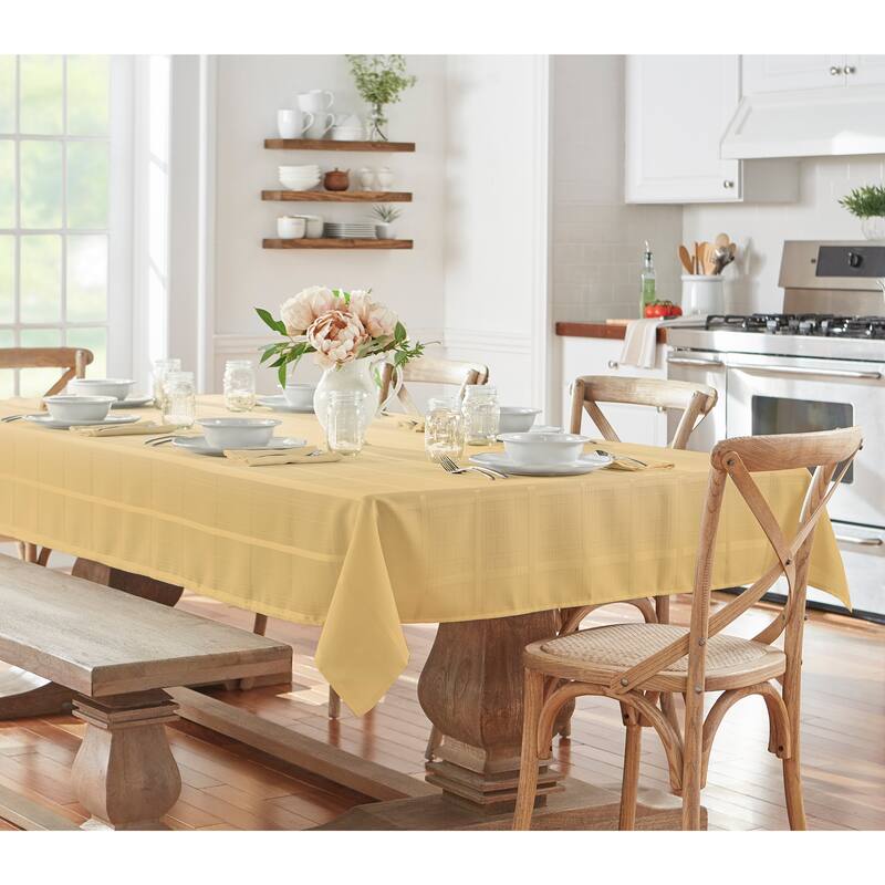 Elegance Plaid Jacquard Woven Tablecloth - 60" w x 84" l oblong - ribbon gold