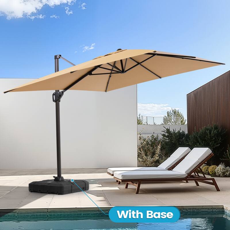 Outdoor 11 x 9 FT Patio 360 Degree Rotation Cantilever Umbrella with Base