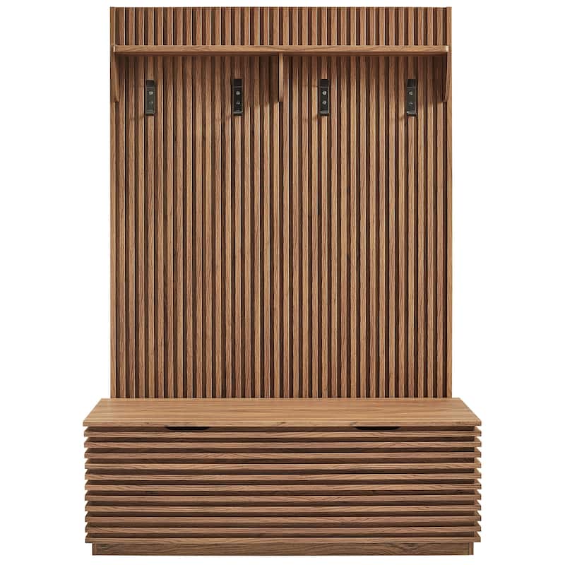 Render Fluted 3-in-1 Hall Tree With Storage Bench and Coat Rack