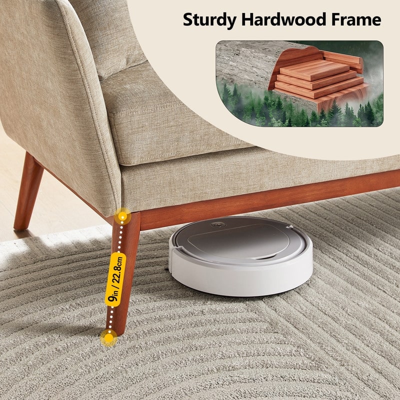 Linen Blend Mid-Century Modern Small Spaces Loveseat Two-Seater Sofa With Solid Wood Base