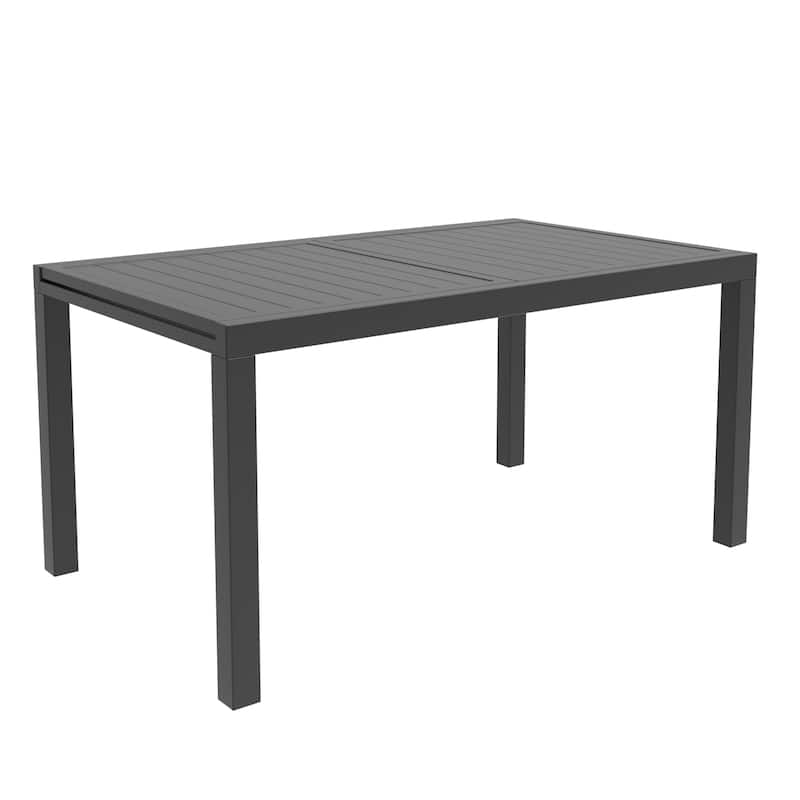 Rectangular Outdoor Patio Dining Table in Aluminum Extendable Leaf Tabletop for Porch & Backyard