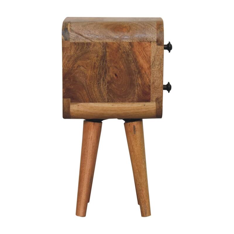 Artisan Furniture Solid Wood Extra Mini Curved Oak-ish Bedside, Light Brown ,2 drawer