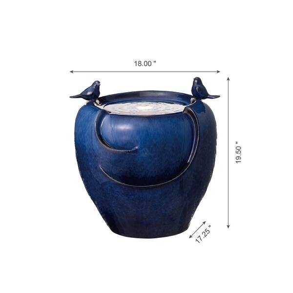 Glitzhome 20-Inch Red/ Blue Two Birds Embossed Pattern LED Ceramic Pot Fountain