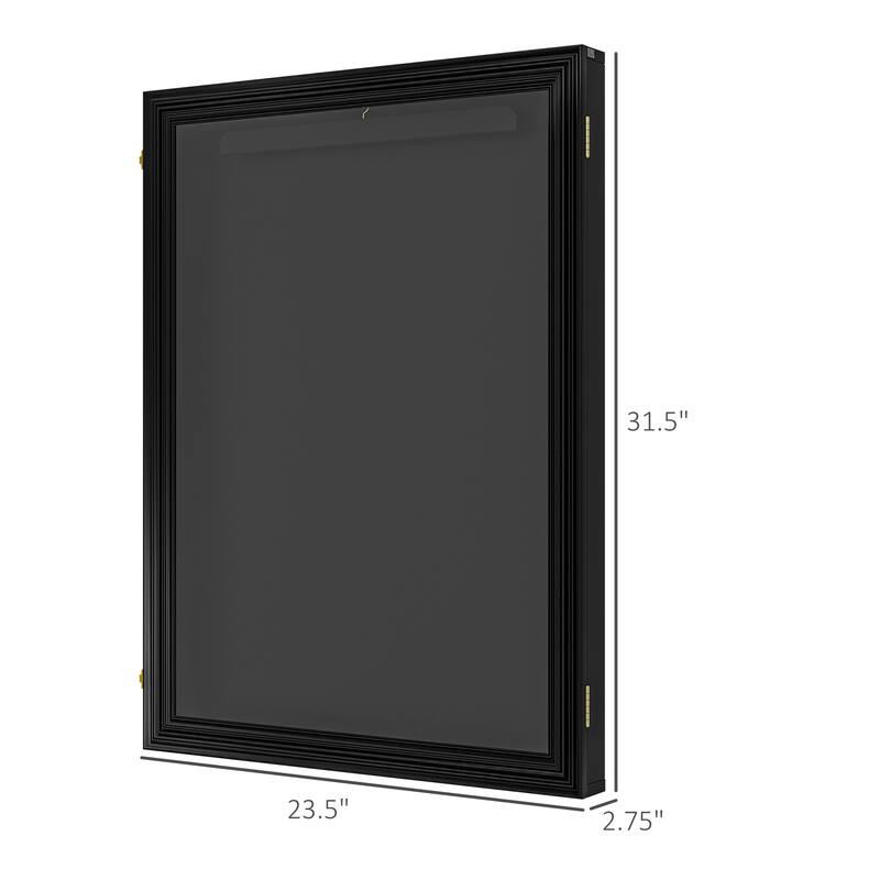 HOMCOM 24" x 32" Jersey Frame Display Case, UV-Resistant Jersey Shadow Box with 2 Keys, Hanger, Cherry Brown