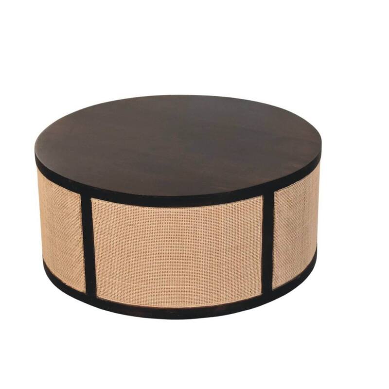 Artisan Furniture Solid Wood Monaco Round Rattan Centerpiece ,Beige & brown