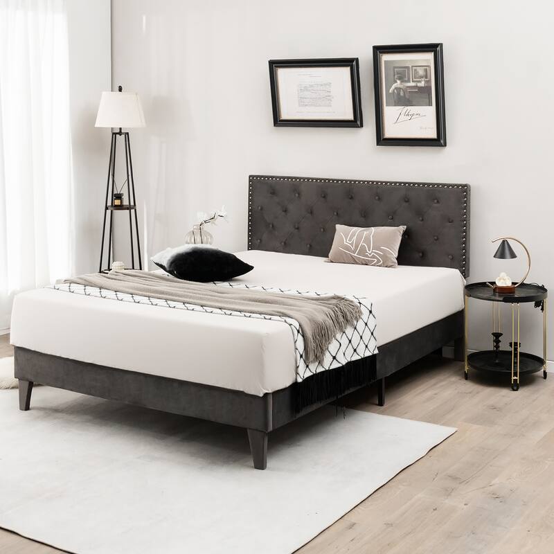Costway Bed Frame Upholstered Platform Bed with Tufted Headboard